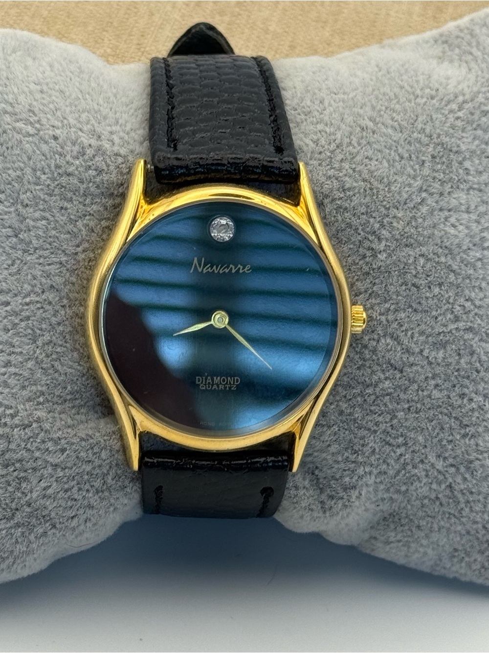 Navarre Gold Case Black Strap Blue Dial Diamond Quartz Watch